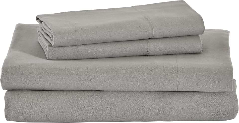 Amazon Brand - Stone & Beam Rustic Solid 100% Cotton Flannel 4 Piece Bed Sheet Set, King, Heather