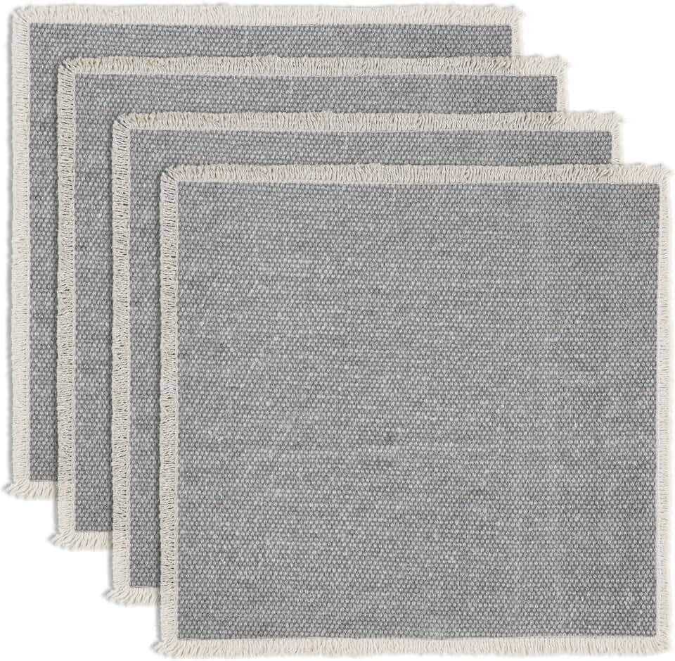 Hausattire Cotton Frayed Placemats Set of 4 Dining Table 14x14 Inch | Rustic Farmhouse Boho Washable Easter Placemat for Outdoor Parties BBQ's Wedding, Holiday, Special Occasions, Nubby Cotton - Grey