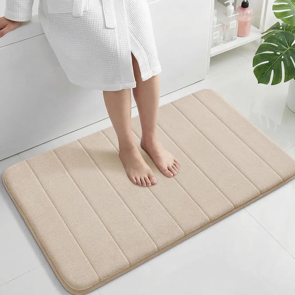 Yimobra Large Bath Mat 36"x24", Super Soft Quick Dry Memory Foam Bathroom Rug, Water Absorbent, Non Slip Backing Machine Washable for Tub Shower, Thick Comfort Support, Beige