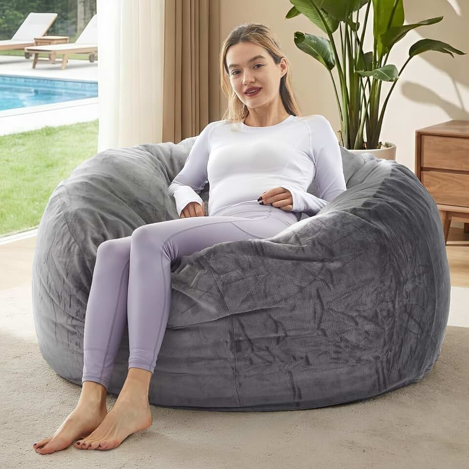 Giant Bean Bag Chair with Memory Foam Filling Beanbag for Adult 8 Colors, Machine Washable Removeable Flannel Cover, Soft Cozy for Bedroom, Living Room - 3 Feet Gray