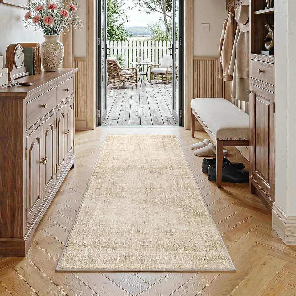 FMFUNCTEX 2x5 Washable Hallway Runner Rug Beige Vintage Neutral Non Slip