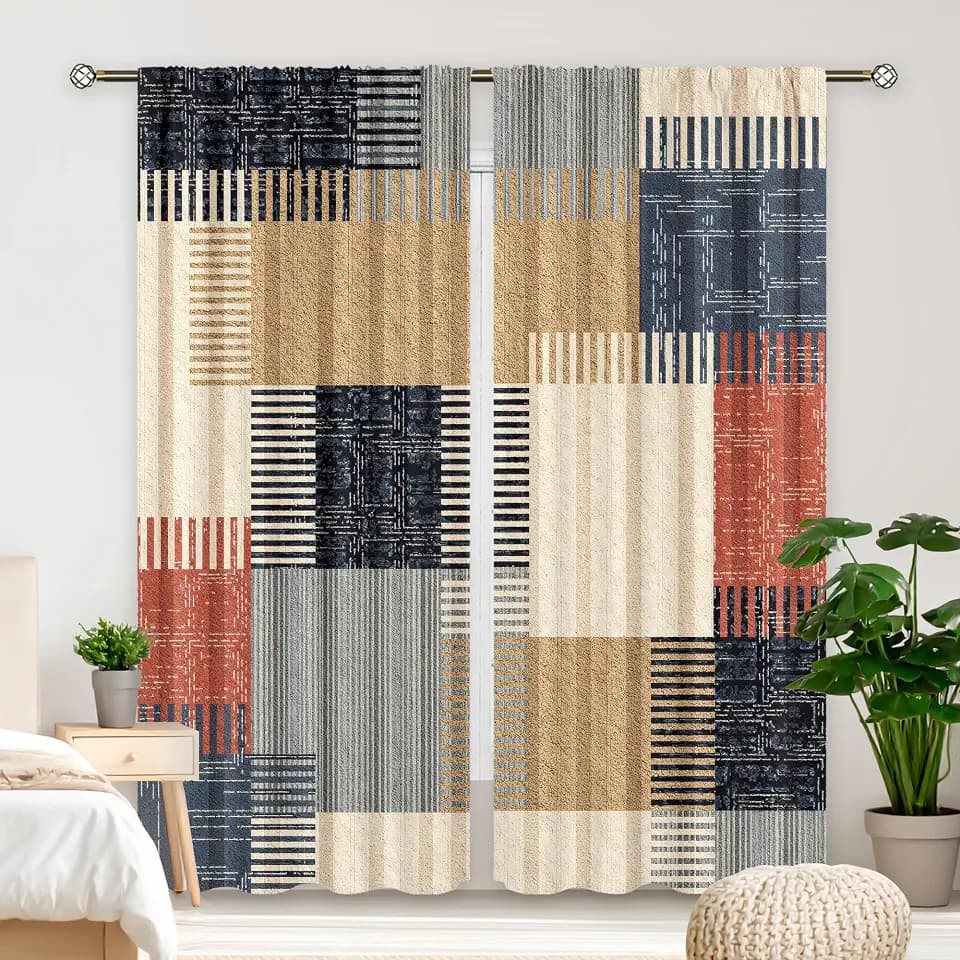 Abstract Colorful Stripes Curtains 52Wx84H Inch Rod Pocket Boho Modern Patchwork Color Blocks Contemporary Chic Art Printed Geometric Living Room Bedroom Window Drapes Treatment 2 Panels