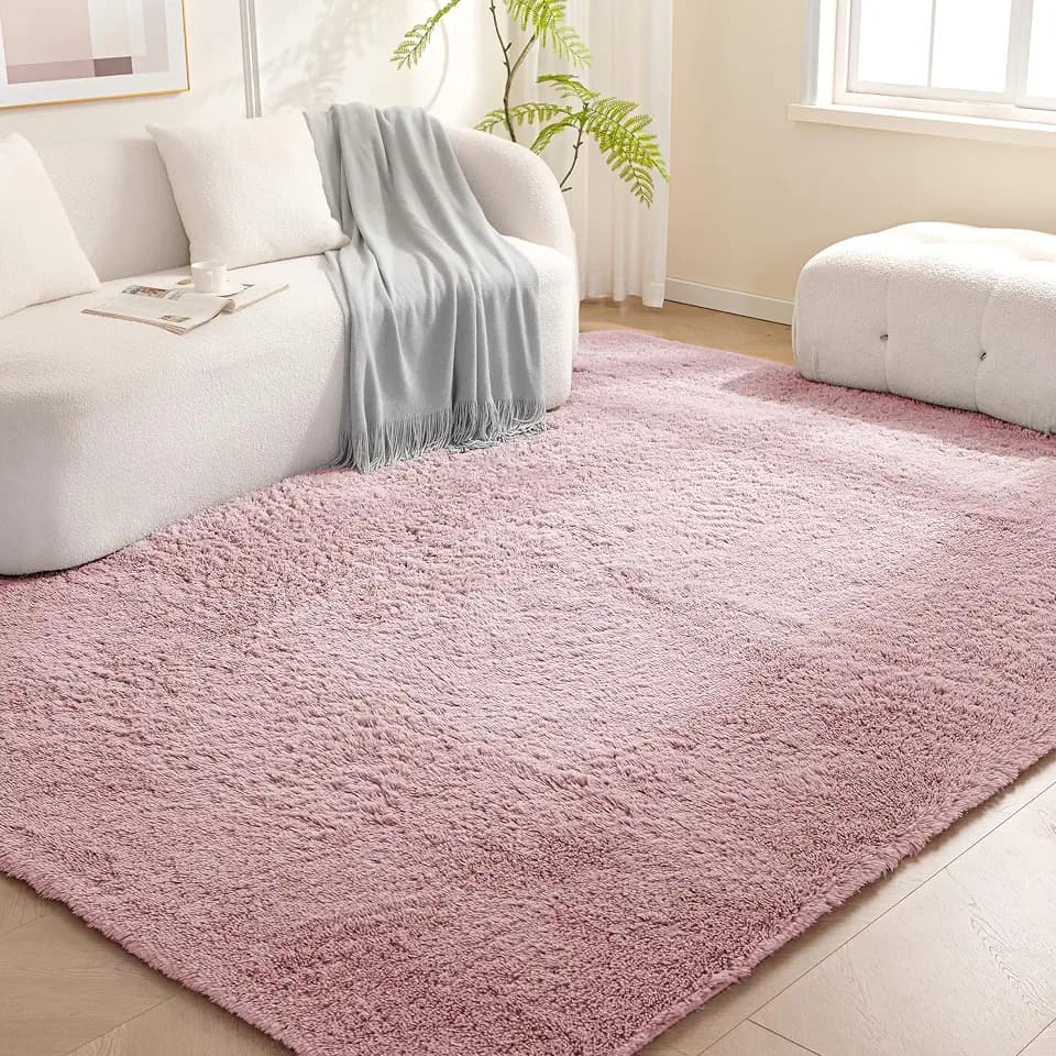 Amazon Basics Fluffy Washable Area Rug, Shaggy Carpet for Living Room, Bedroom, 6' W × 9' L, Pink