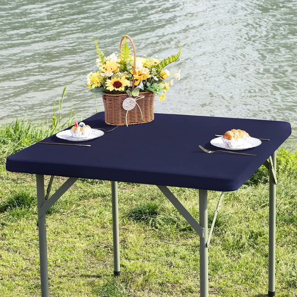 Card Table Covers Fitted Square Elastic Tablecloth, Navy 36x36 in