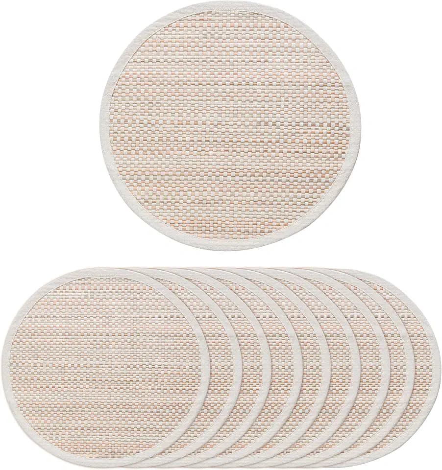 Hausattire Bamboo Placemats for Dining Table Set of 10 Washable 14 Inches Round Square Place Mats Sushi Mats for Kitchen Table Outdoor Parties Easter Farmhouse Boho Decoration - Beige