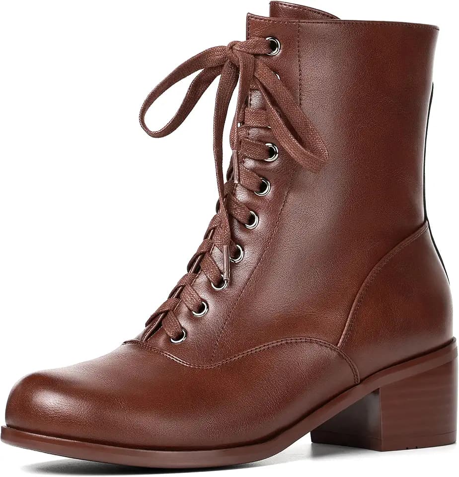 Women's Victorian Boots Vintage Lace Up Boots For Women Short Ankle Booties Side Zipper Round Toe Chunky Heel