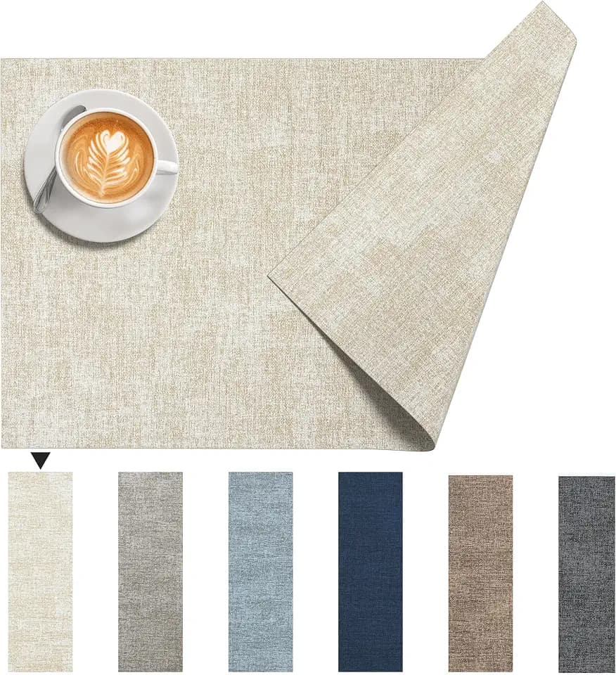 DOLOPL Placemats Set of 6, Reversible Faux Leather Place Mats, Beige