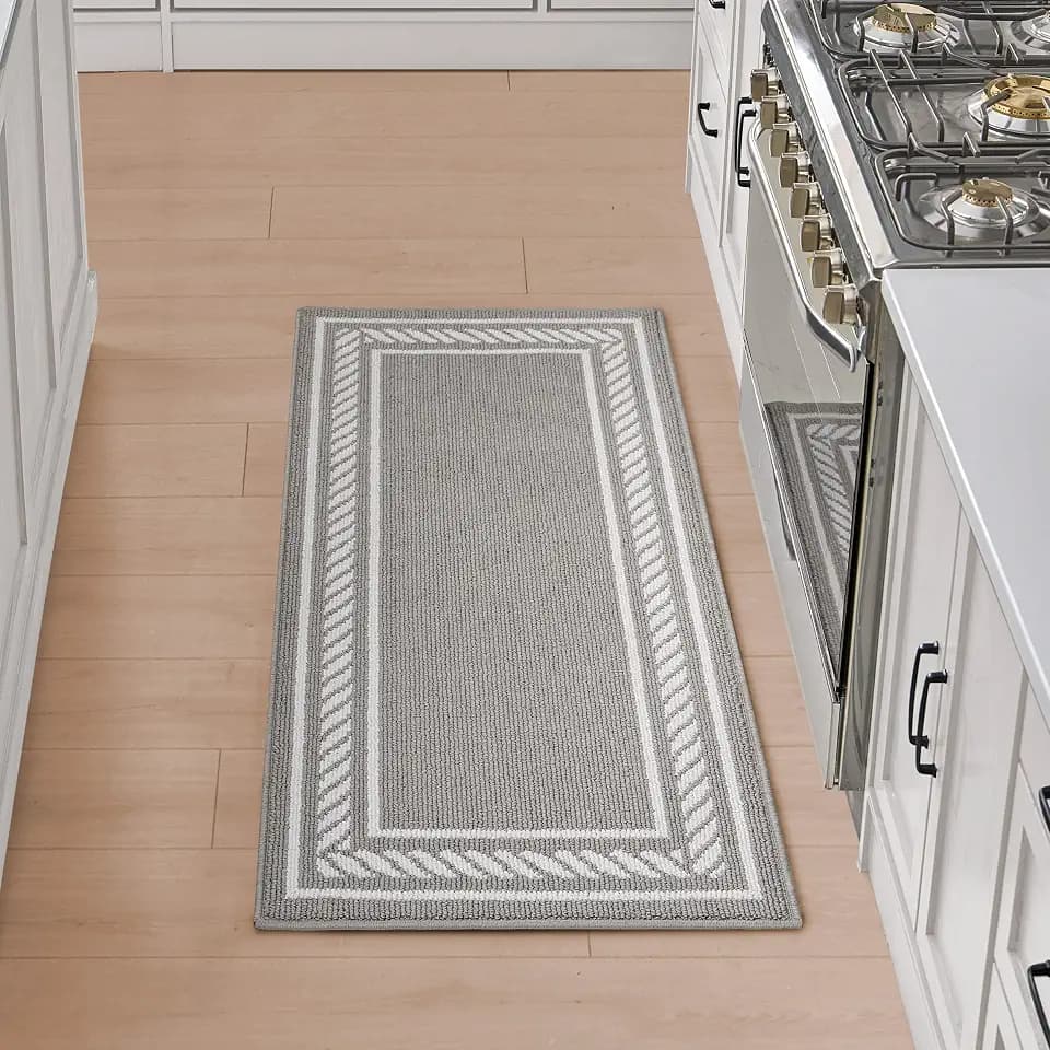 Nautica – Runner Rug | Indoor Runners for Hallways and Entry Rugs| Non-Slip and Non-Skid Entry and Kitchen Door Mat| Machine Washable Entryway Carpet Rugs |2'2" x 6'| Rope Border Light Grey