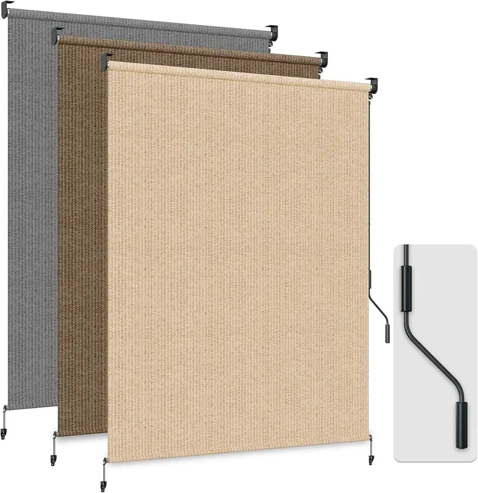 HOMEDEMO Outdoor Roller Shades for Patio, 8'W x 6' H Roll up Shade for Outside, Sun Roller Shade Cloth Roll Blinds Cordless Waterproof for Porch Gazebo Pergola Balcony Backyard Khaki