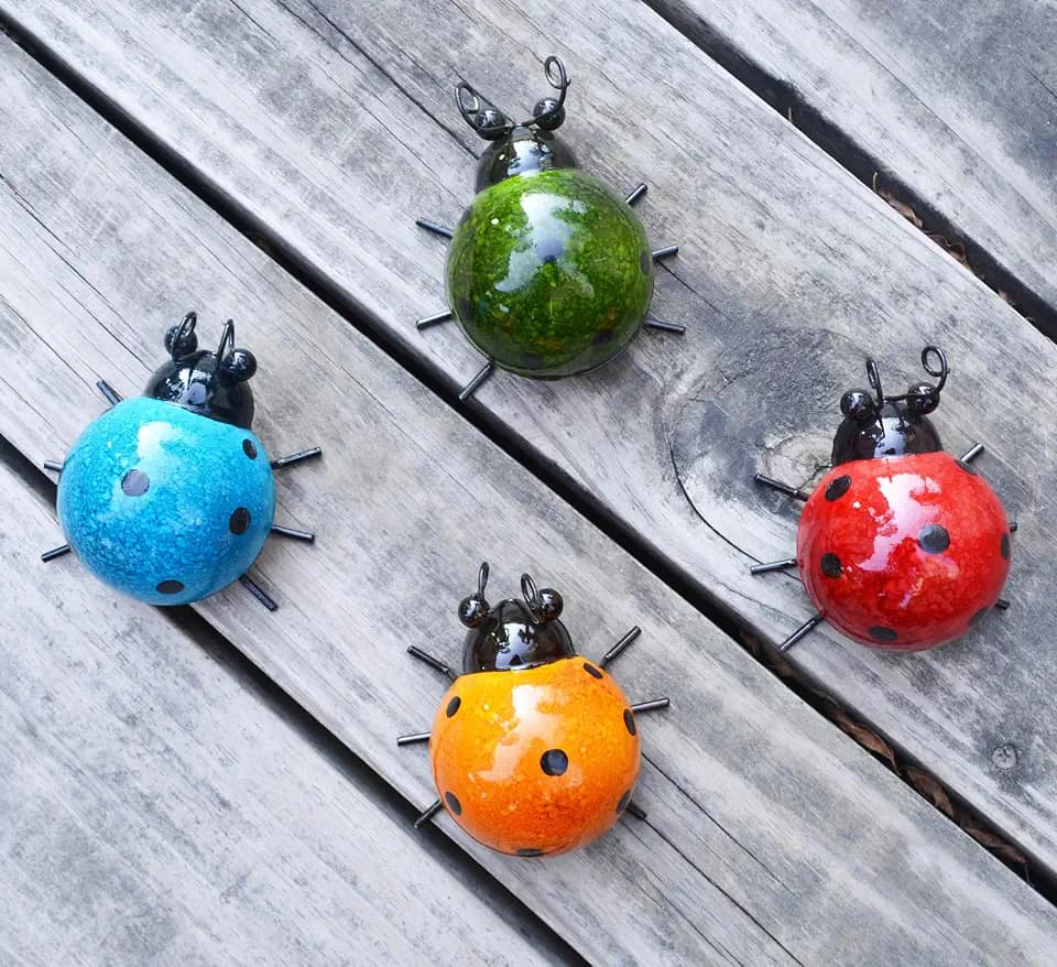 Metal Garden Wall Art Decorative Set of 4 Cute Ladybugs