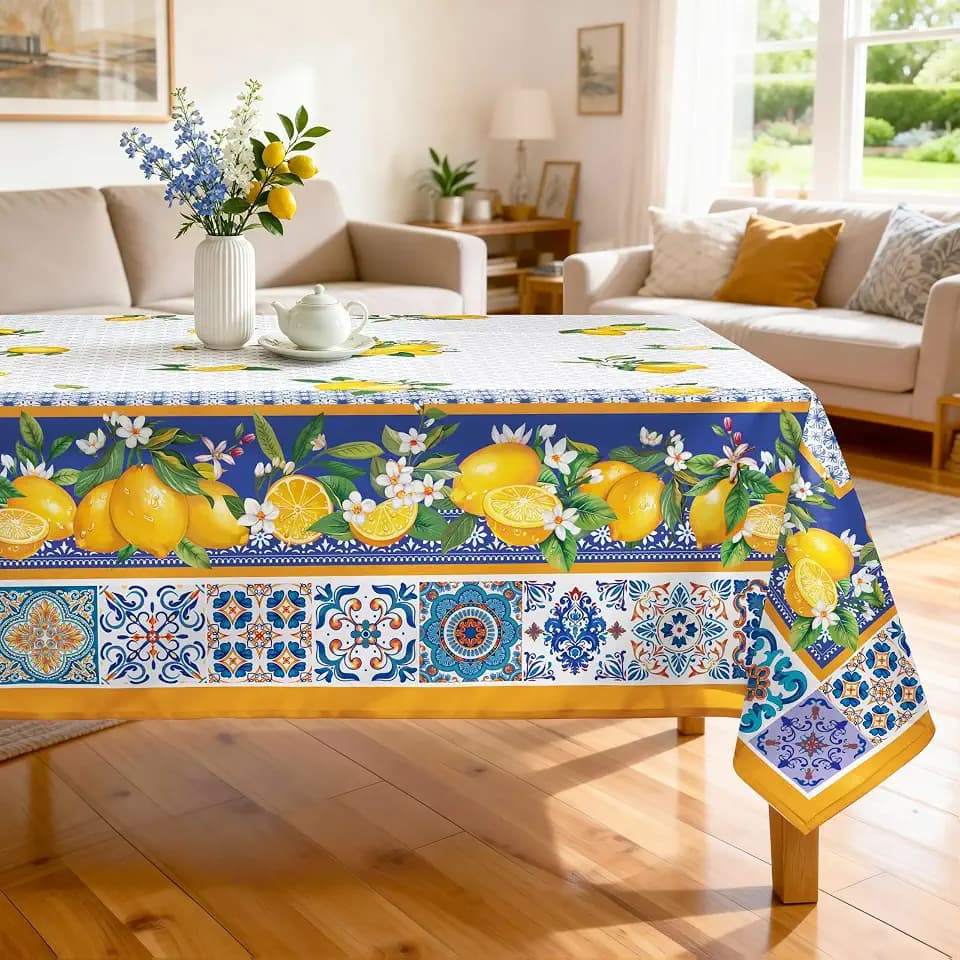 Capri Lemon Tablecloth 60 x 120 Inch Rectangular, Italian Style