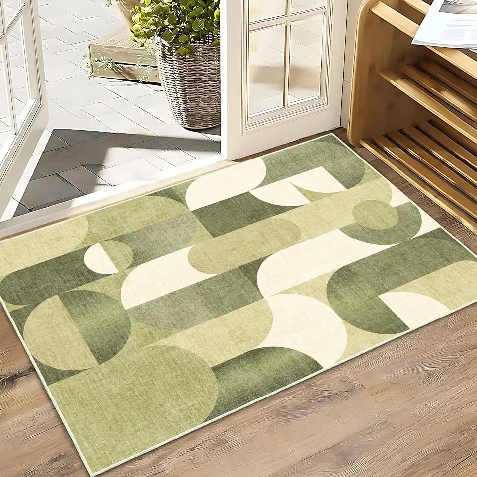 Small Rugs 2x3 Green Rug for Entryway Entrance Modern Geometric