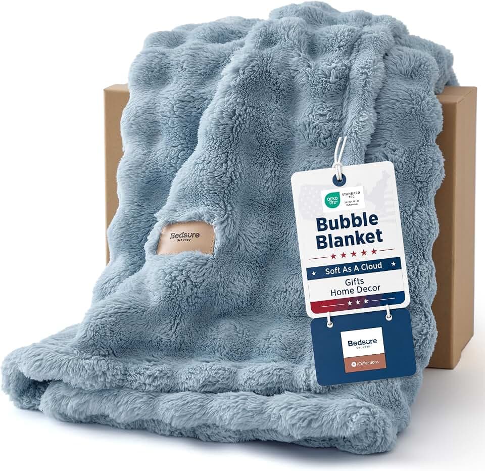 Bedsure Cloud Bubble Fleece Twin Blanket for Bed, Blue, 60"×80"