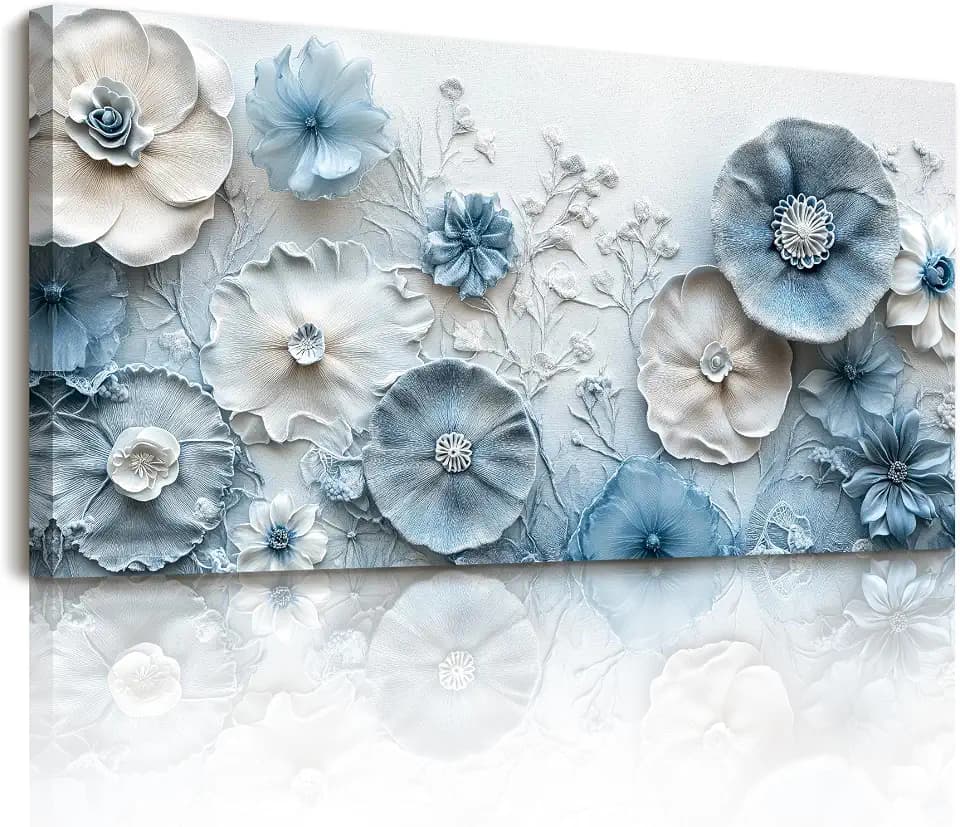 SERIMINO Blue Elegant Floral Wall Art, Modern Elegant Canvas Art 20"x40"