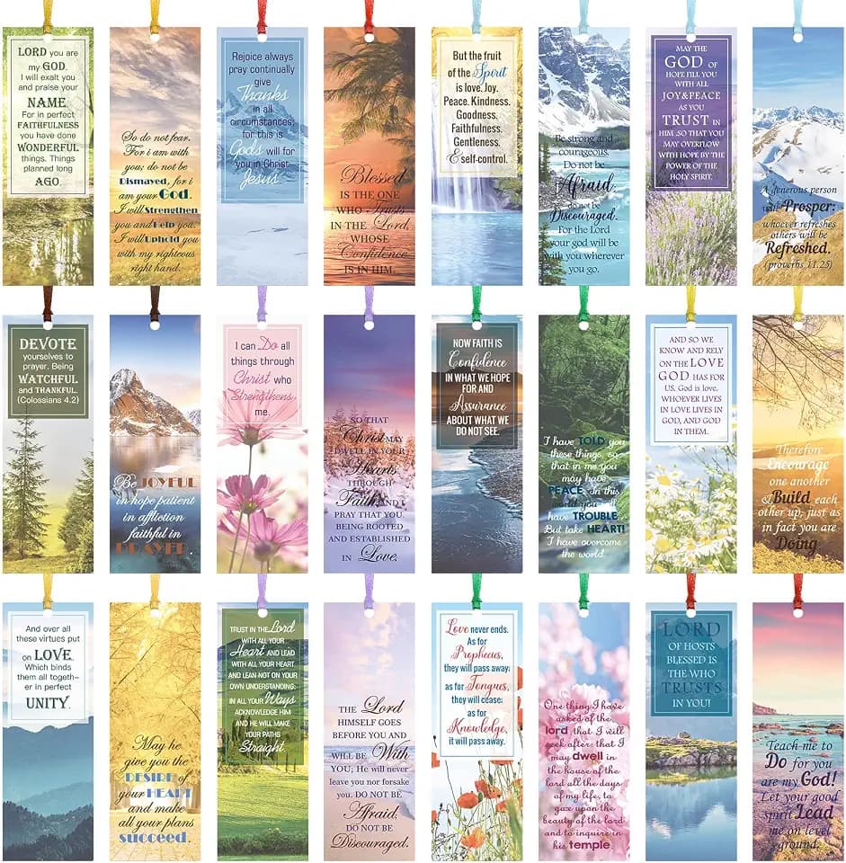 Spakon 120 Pcs Bible Verse Bookmarks Christian with Colorful Ribbons
