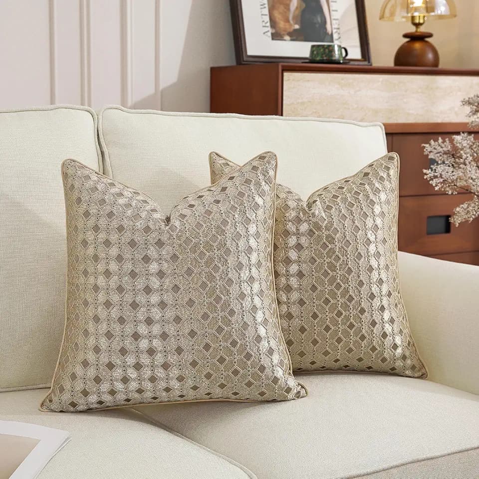 TAOSON Pack of 2, Luxury High Precision Jacquard Modern Brown Gold Pattern Deco Throw Pillow Covers Cushion Cases Square Pillowcase for Sofa Couch Bedroom Living Room Home,18x18 inch S062