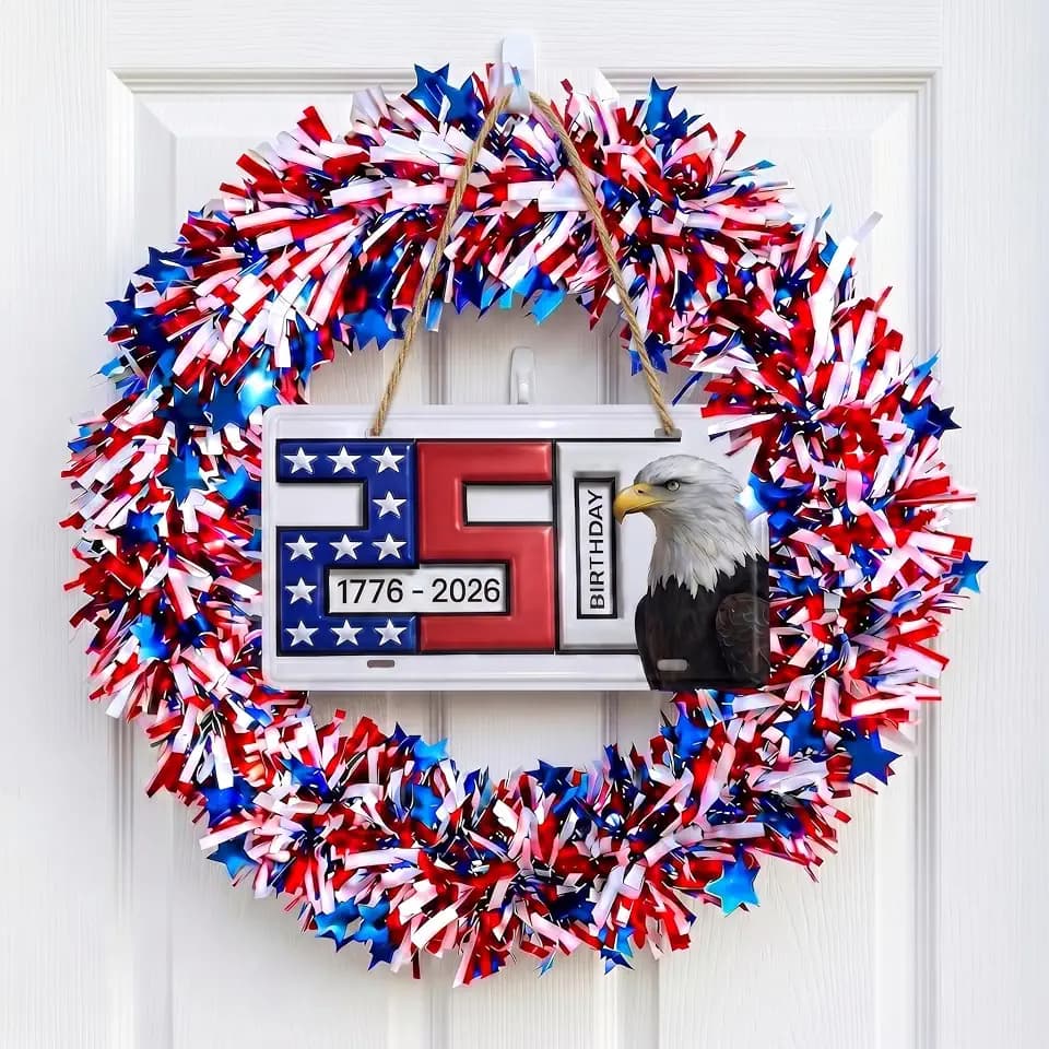 22 inch Patriotic Wreath for Front Door,Red White Blue Decor Wreath