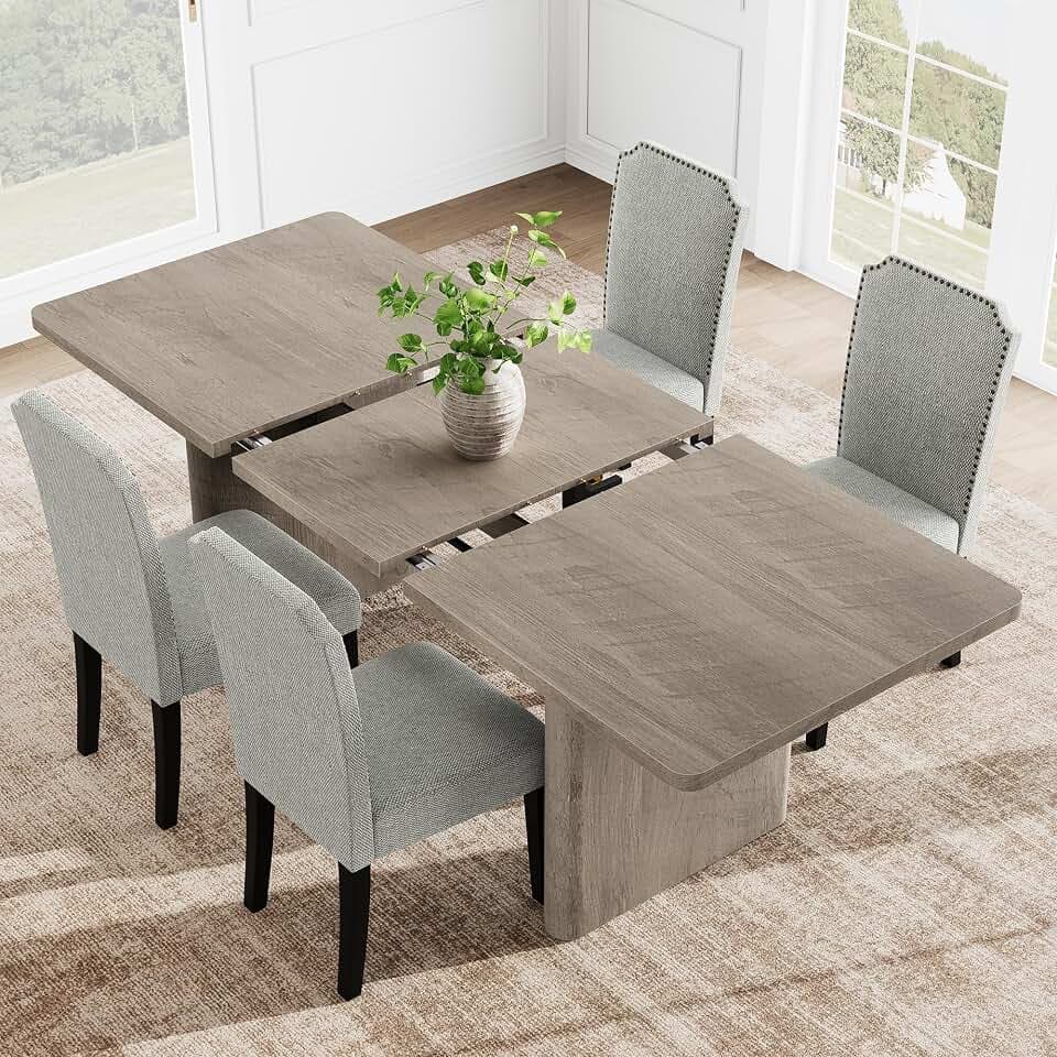 Garvee 63"-82.7" Extendable Dining Table Rectangular Round Corner for 6-10