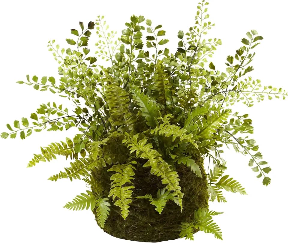 Nearly Natural 13 in Artificial Mixed Fern Twig Moss Basket Home Room Decor