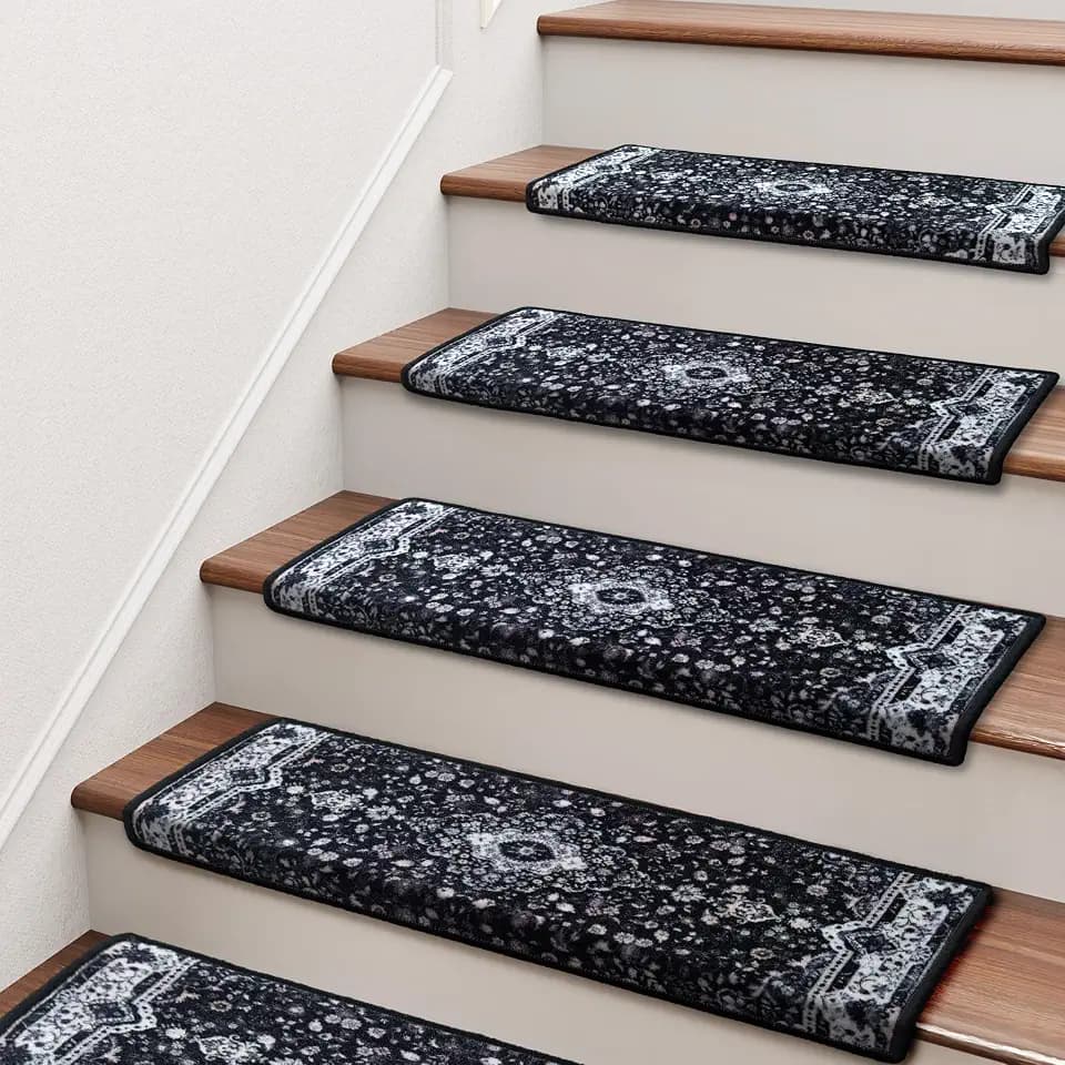 Brakki Bullnose Stair Treads for Wooden Steps, Non Slip Stair Carpet, 14pc