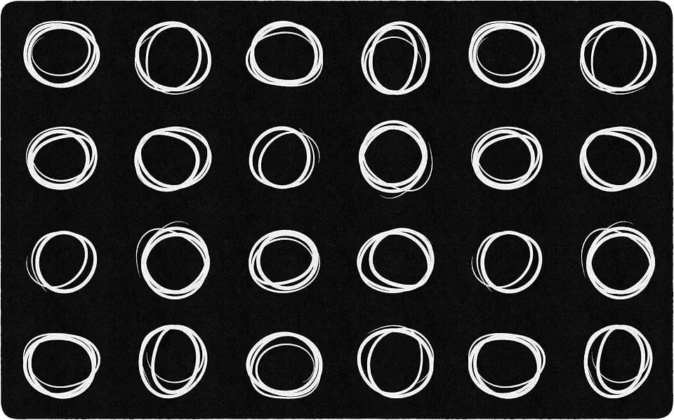 Flagship Carpets Circle Sampler Abstract Classroom Educational Area Rug for Kids and Teachers, Durable Quality for Schools, Preschool, Daycare, & Learning Centers, 7'6" x 12', Black