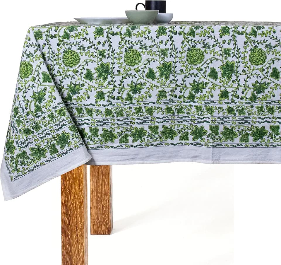 Block Print Table Cloth- 54x108 Inch Rectangle 100% Cotton Handmade Pre-Shrink, Washable for Spring, Kitchen & Dining Perfect for Patio, Indoor & Outdoor, Farmhouse