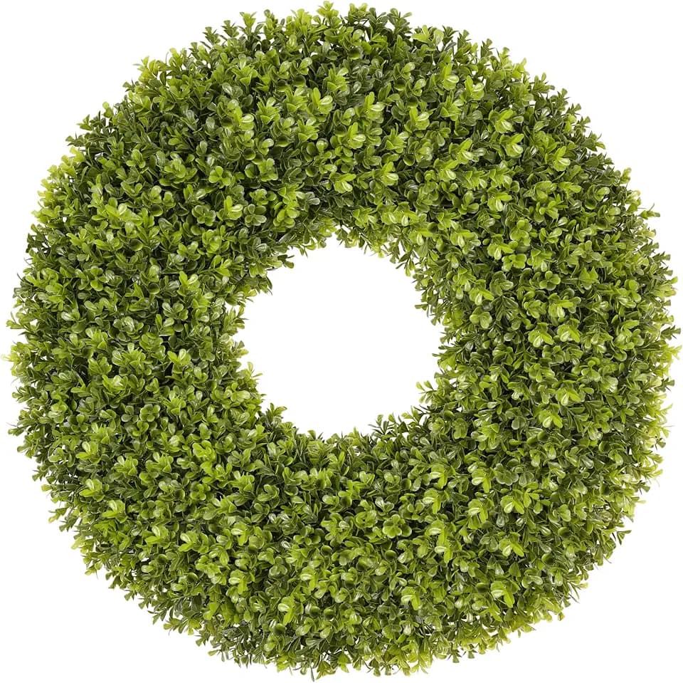 DDHS 23''Boxwood Wreaths for Front Door,Artificial Spring Wreaths for Farmhouse Wedding Green Year Round Indoor Outdoor for Fall Summer Christmas Wreath Home Decorations-Green