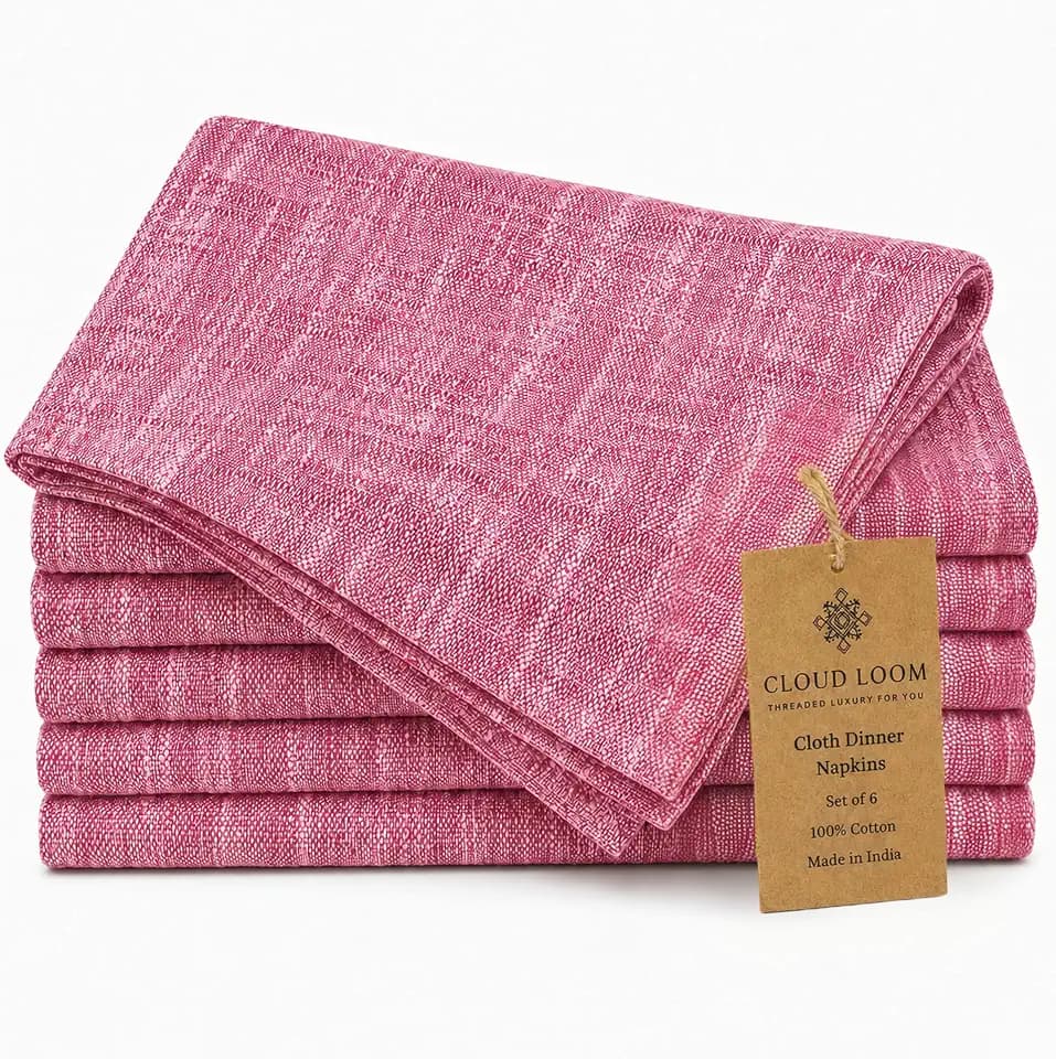 CLOUDLOOM Slub Textured 100% Cotton Dinner Napkins, Set of 6, 18x18, Pink