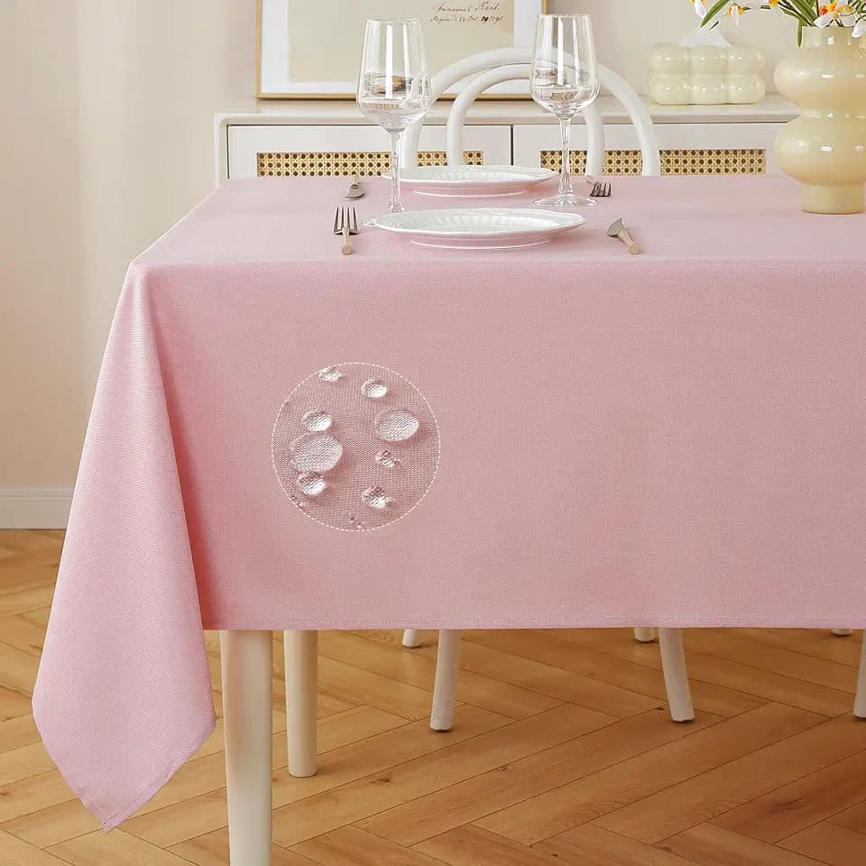 JIALE Pink Tablecloth Rectangle Linen Style Fabric, 52" x 70"