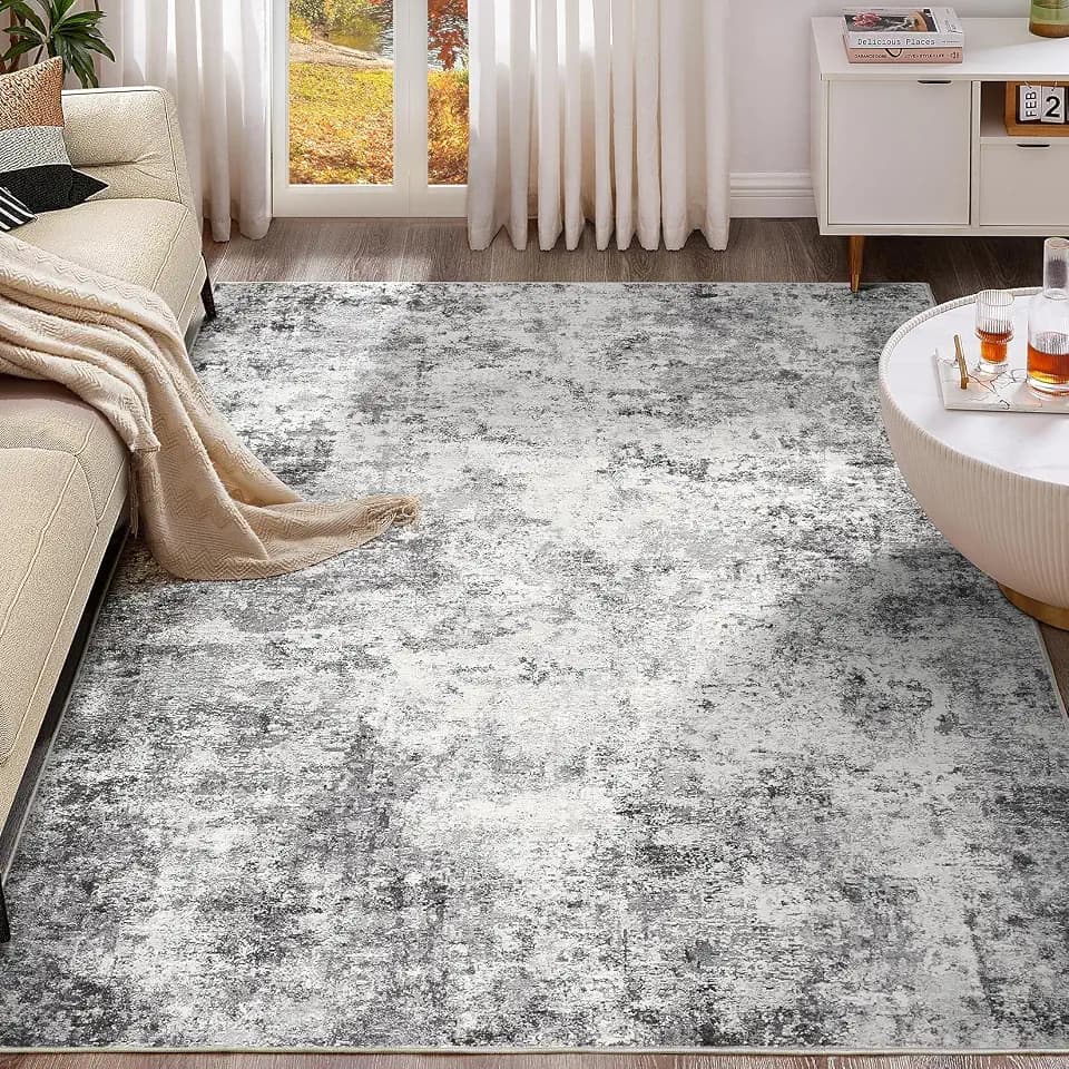 UERMEI 8x10 Area Rug Living Room Rugs - Washable Neutral Modern Abstract Soft Thin Rug Indoor Floor No Slip Rug Carpet for Bedroom Under Dining Table Home Office Decor - Grey