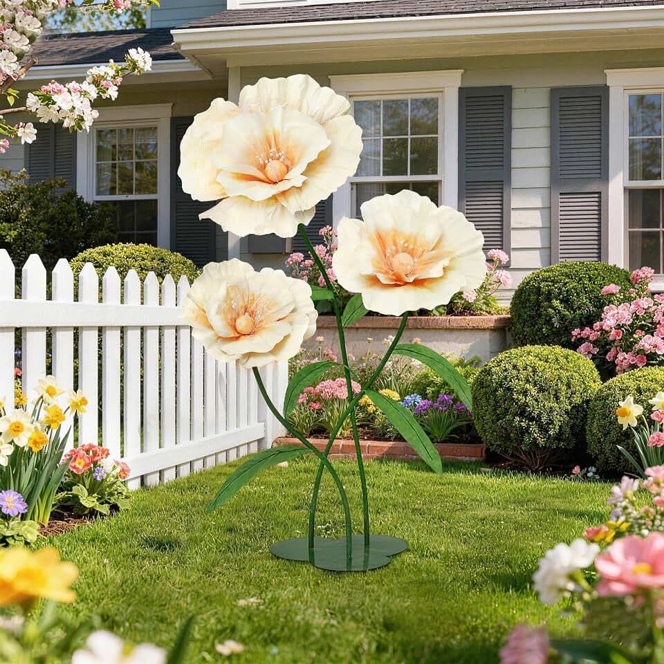 Giant Fake Flowers 5.77FT Summer Champagne Large Paper Flowers 3D Artificial Floral Wedding Decorations for Birthday Party Outdoor Banquet Event Home Backdrop Decor