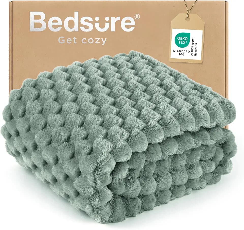 Bedsure Sage Green Throw Blanket for Couch - 350GSM Fluffy Plush Bubble Blanket for Bed Home Room Decor, GentleSoft Cute Fleece Soft Cozy Gifts for Women Girls, 50x60 Inches
