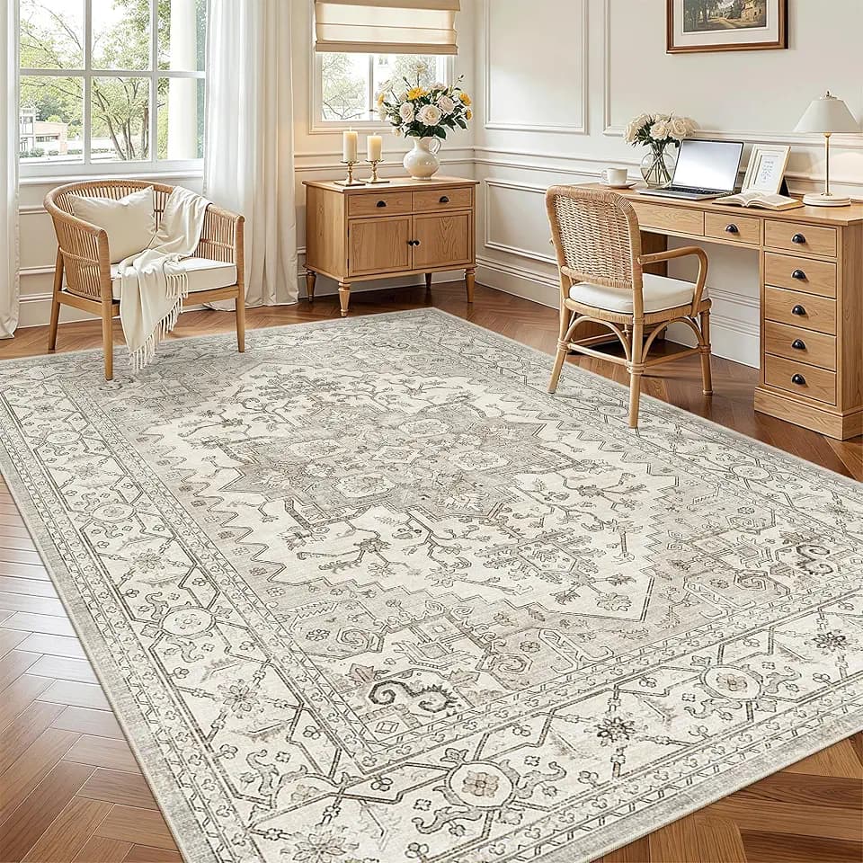 Madane 6x9 Area Rugs for Living Room, Vintage Washable Rug, Beige/Brown