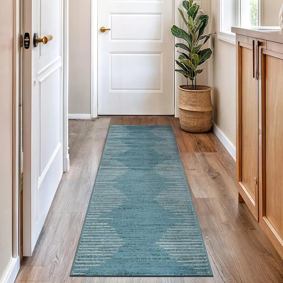 Rugshop Bohemian Stripe Stain Resistant High Traffic Area Rug Blue 2' x 7'