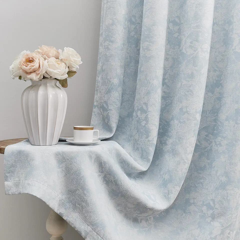 Beauoop Blue Floral Jacquard Blackout Curtains for Bedroom 52x96 2 Panels