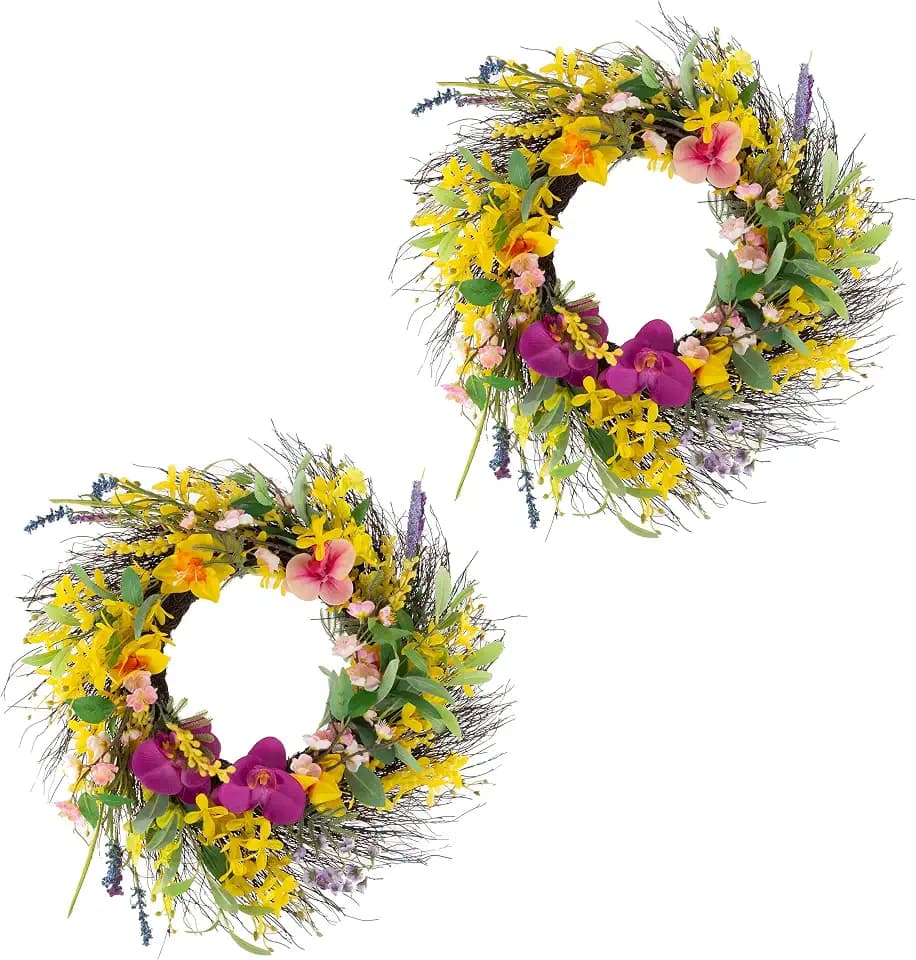 Daisy and Lavender Wreaths - Set of Two 24-Inch Artificial Spring for Home Decor - Indoors or Covered Patio Use by Pure Garden