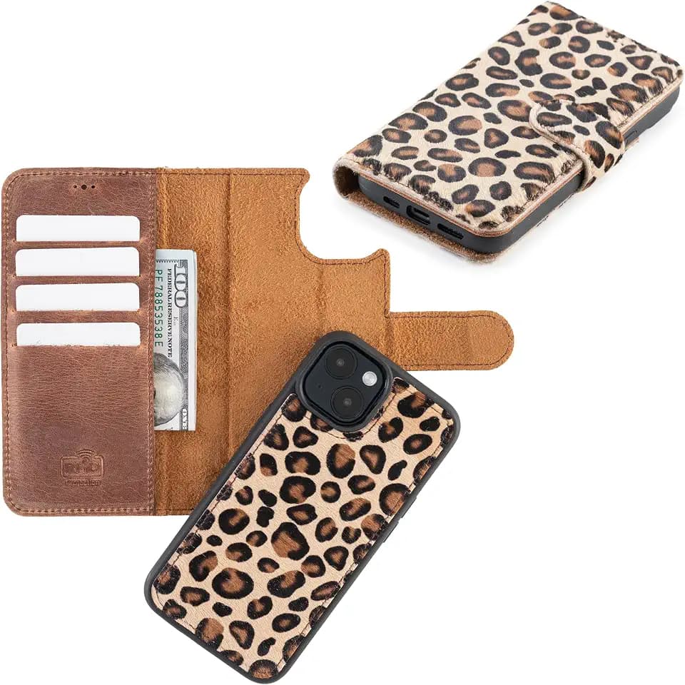 Case for iPhone 13 with MagSafe Compatibility, Genuine Leather Wallet Case for iPhone 13 with Card Holder, Detachable Magnetic Flip Cover, RFID Blocking, Black