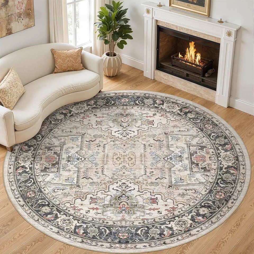 Vintage 8x8 Round Rugs for Living Room Washable Area Rug Multi