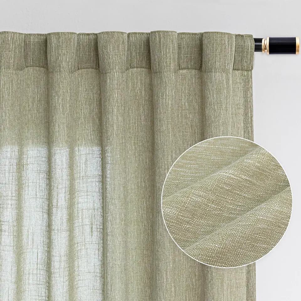 MYSKY HOME Sage Green Living Room Curtains 95 Inches Long Semi Sheer Drapes Light Filtering for Sliding Glass Door Window Treatments Soft Look Country Farmhouse Style, 50" x 95", 2 Pieces