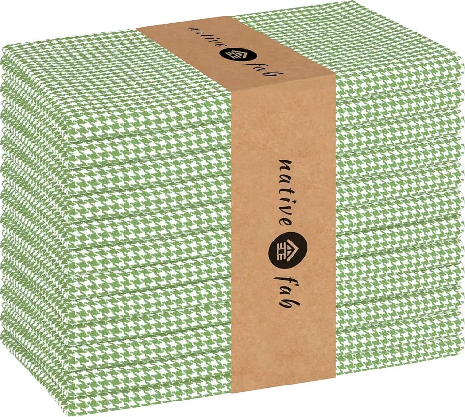 Native Fab Easter Cloth Napkins Set of 12 - Houndstooth Pattern - 100% Cotton Bulk Spring Table Linens - 18x18 Inches, Soft, Absorbent, Reusable Fabric for Large Gatherings, Family Dinner, Mint Green