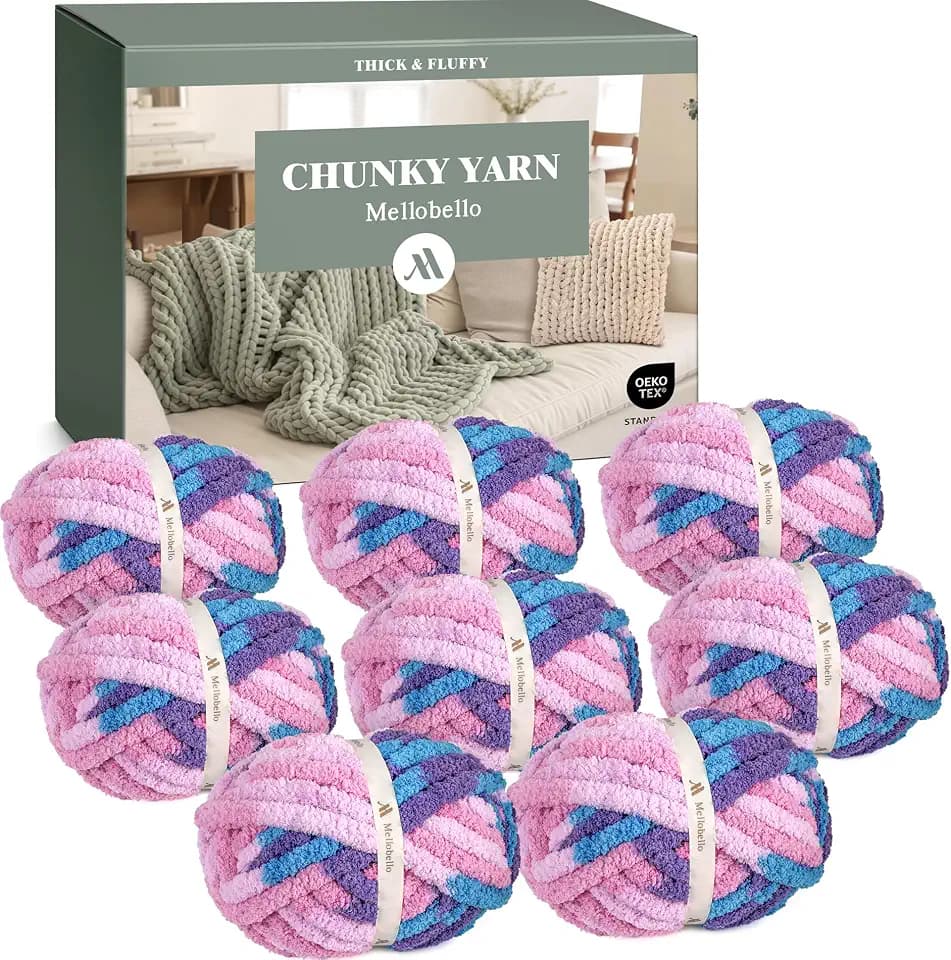 Jumbo Chenille Chunky Yarn for Crocheting - Super Bulky Fluffy Chunky Yarn for Hand Knitting - Extra Thick Soft Blanket Big Yarns 8 Jumbo Pack (27yds,8 oz Each Skein)
