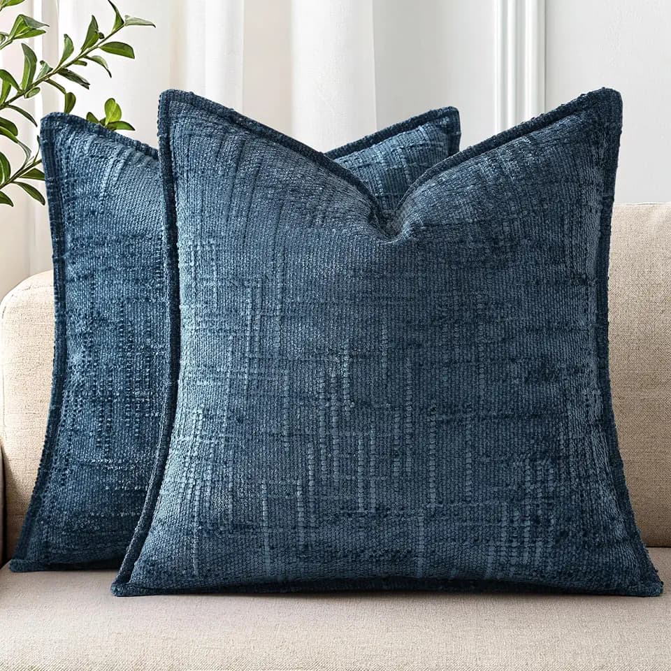 decorUhome Chenille Decorative Throw Pillow Covers 20x20 Set of 2, Navy