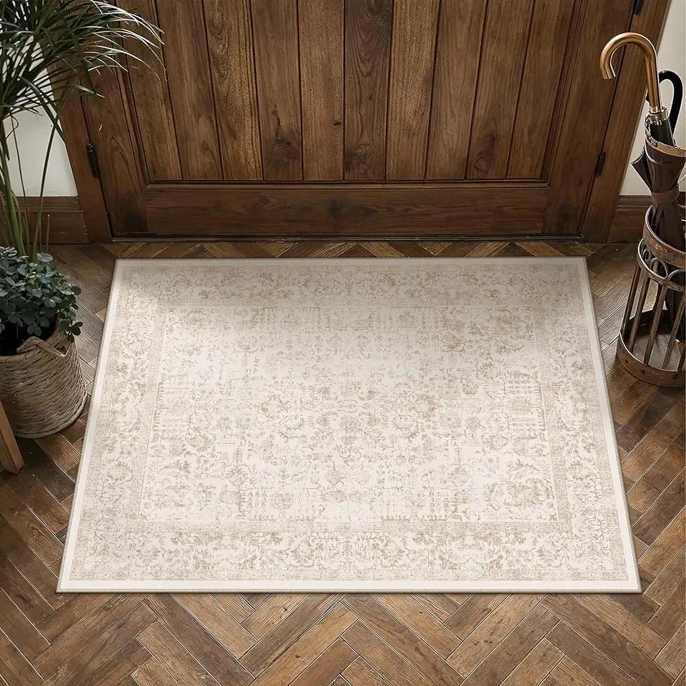 PureCozy Beige Entryway Area Rug 2x3 Vintage Floral