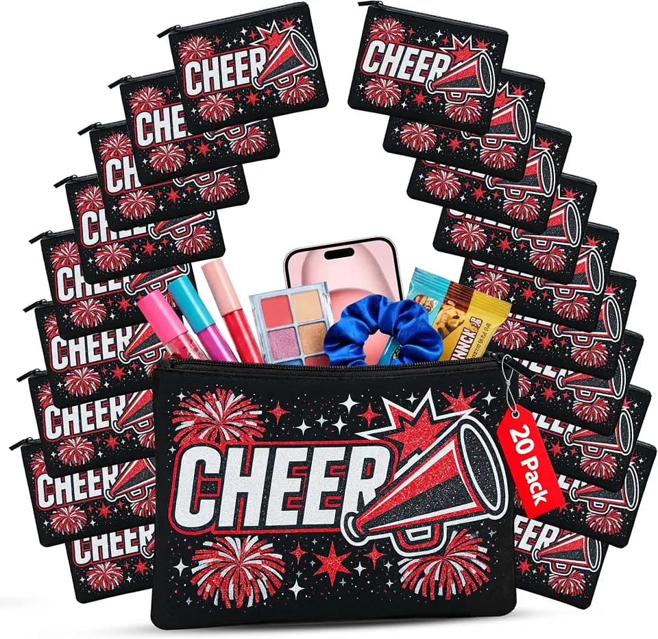 (20) Cheer Bags Bulk, Cheer Gifts Bulk for Team, Cheer Captain Gifts, Cheer Gift, Cheer Makeup Bag Bulk (RED)
