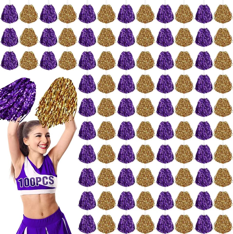 Hanaive 100 Pcs Cheerleading Pom Poms Metallic Cheer Pompom