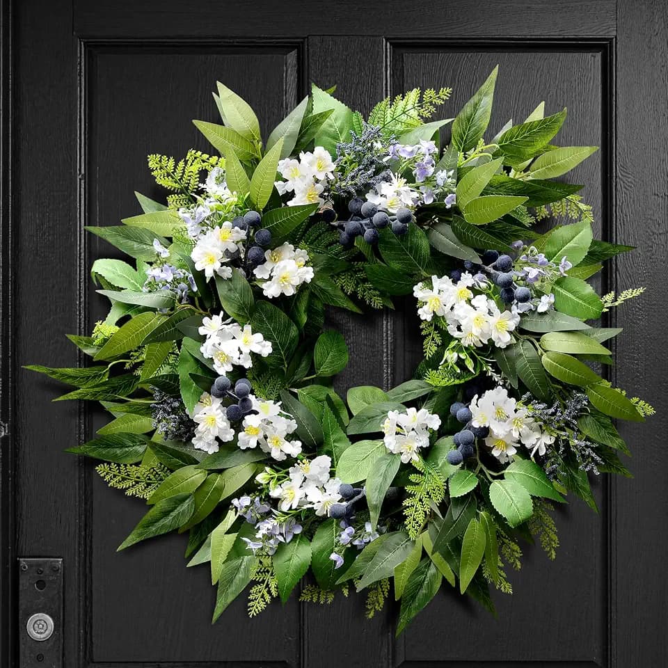 22 Inch Blueberry Spring Summer Wreath for Front Door - Navy Blue Wreath