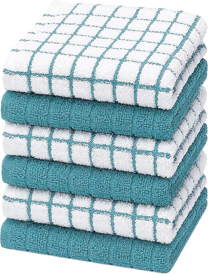 Bumble Dish Cloths (6-Pack), 100% Cotton Kitchen Towels, 12"x12" - Aqua