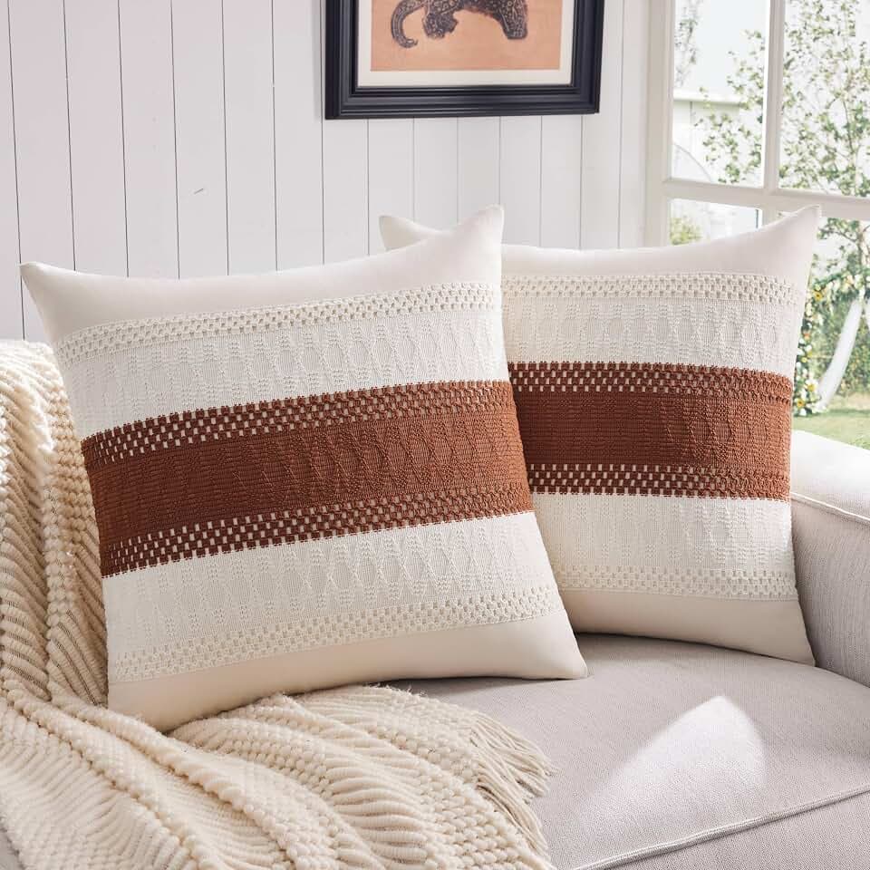 ZeeMart 2 Pack Boho Throw Pillow Covers, Contrast Terracota 22x22in