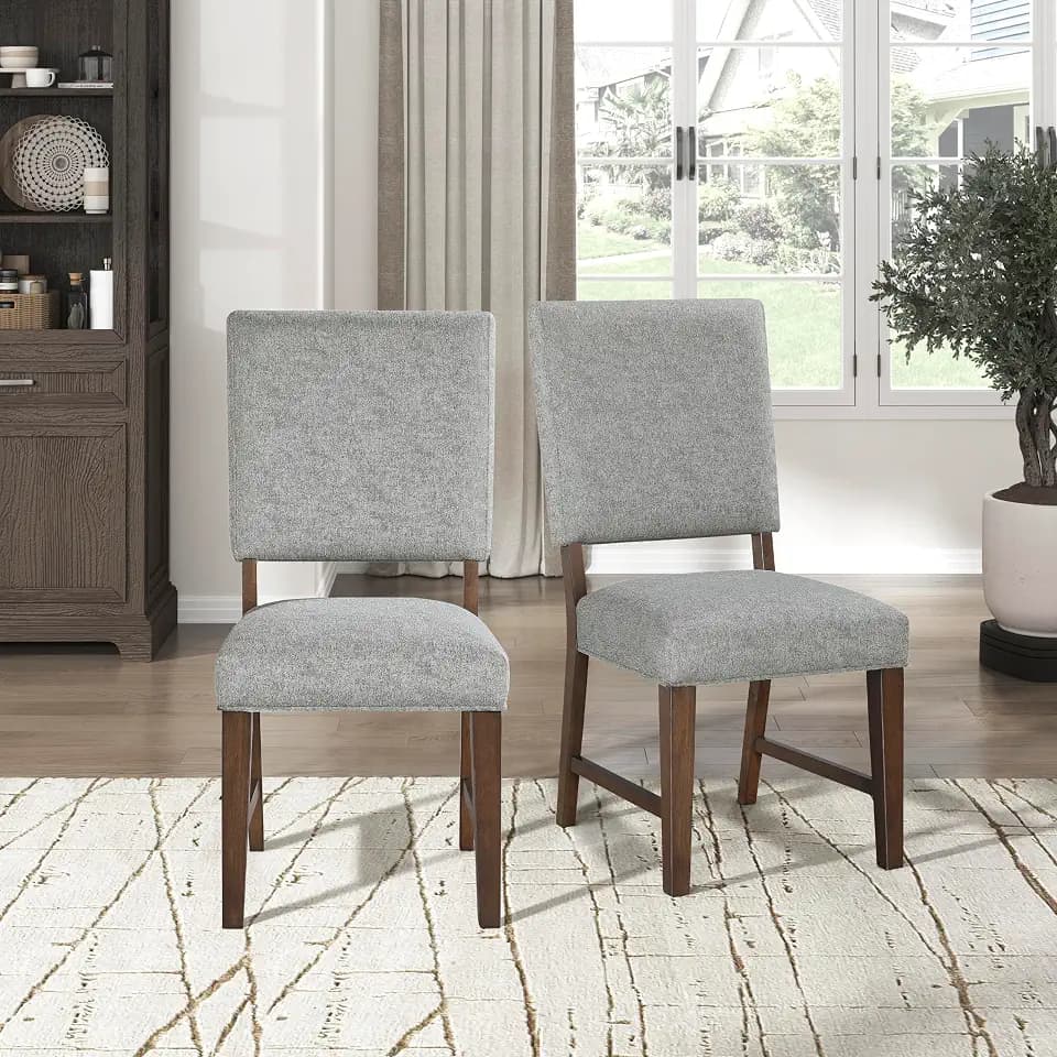 Lexicon Kitchen & Dining Room Chairs, Dining Chairs Set of 2, Linen Fabric Upholstered Dining Chairs, Solid Rubber Wood Armless Dining Chairs, Modern Dining Chair, Easy Assembly, Gray/Walnut