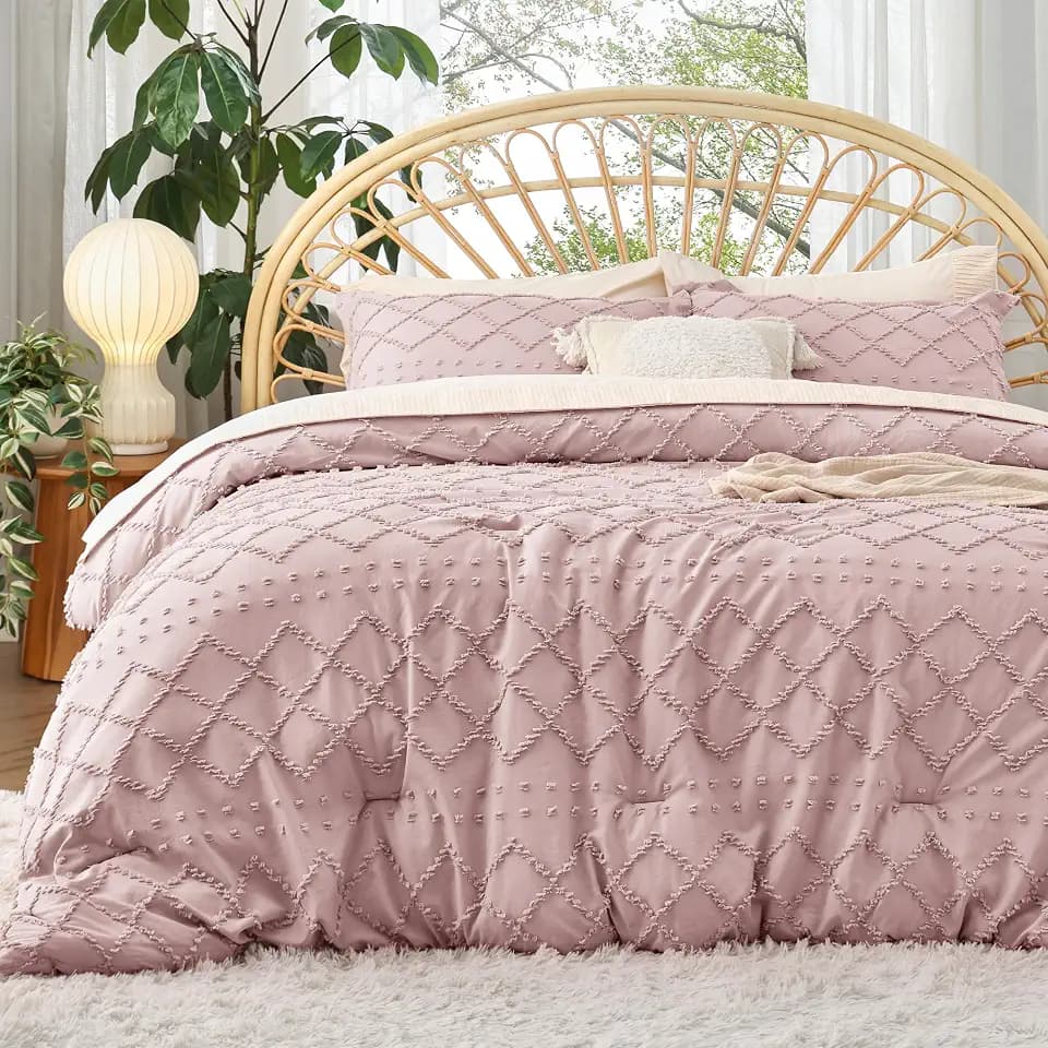 Bedsure Boho Tufted Dusty Rose Twin XL Comforter Set
